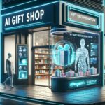 AI gift idea generator storefront with futuristic design and vibrant colors.