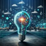 AI transforming a lightbulb idea into a high-tech, AI-enhanced business reality.