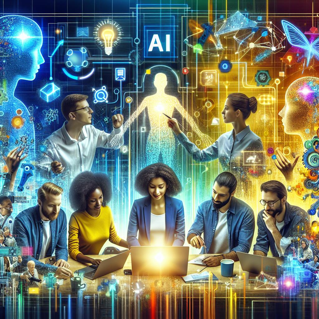 2024 AI startup scene with diverse team, instant evaluate solutions, and futuristic innovation.