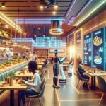 Modern restaurant interior showcasing business idea for restaurant with AI technology.